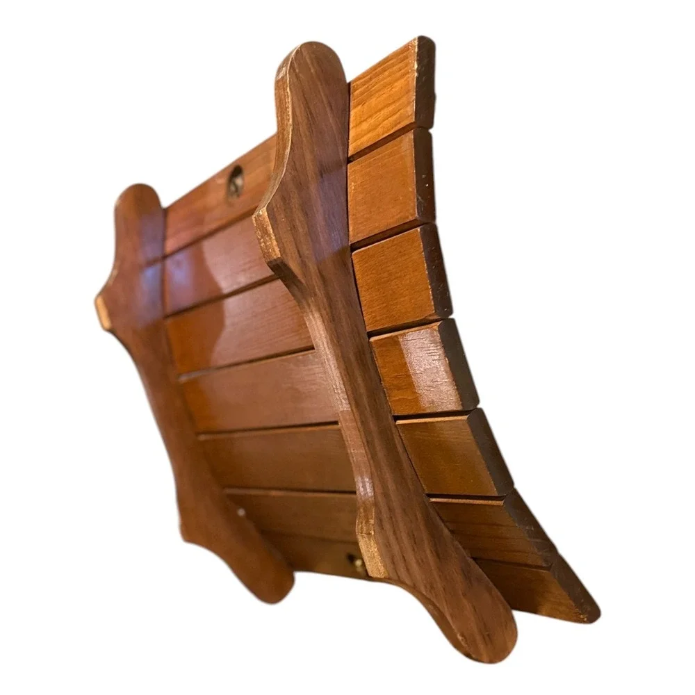 Vintage Curved Wood Magazine Rack Brass Handle Mid Century Modern